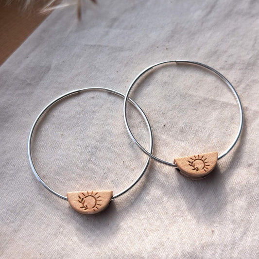 40mm Sterling Silver Hoops - Maple Bead