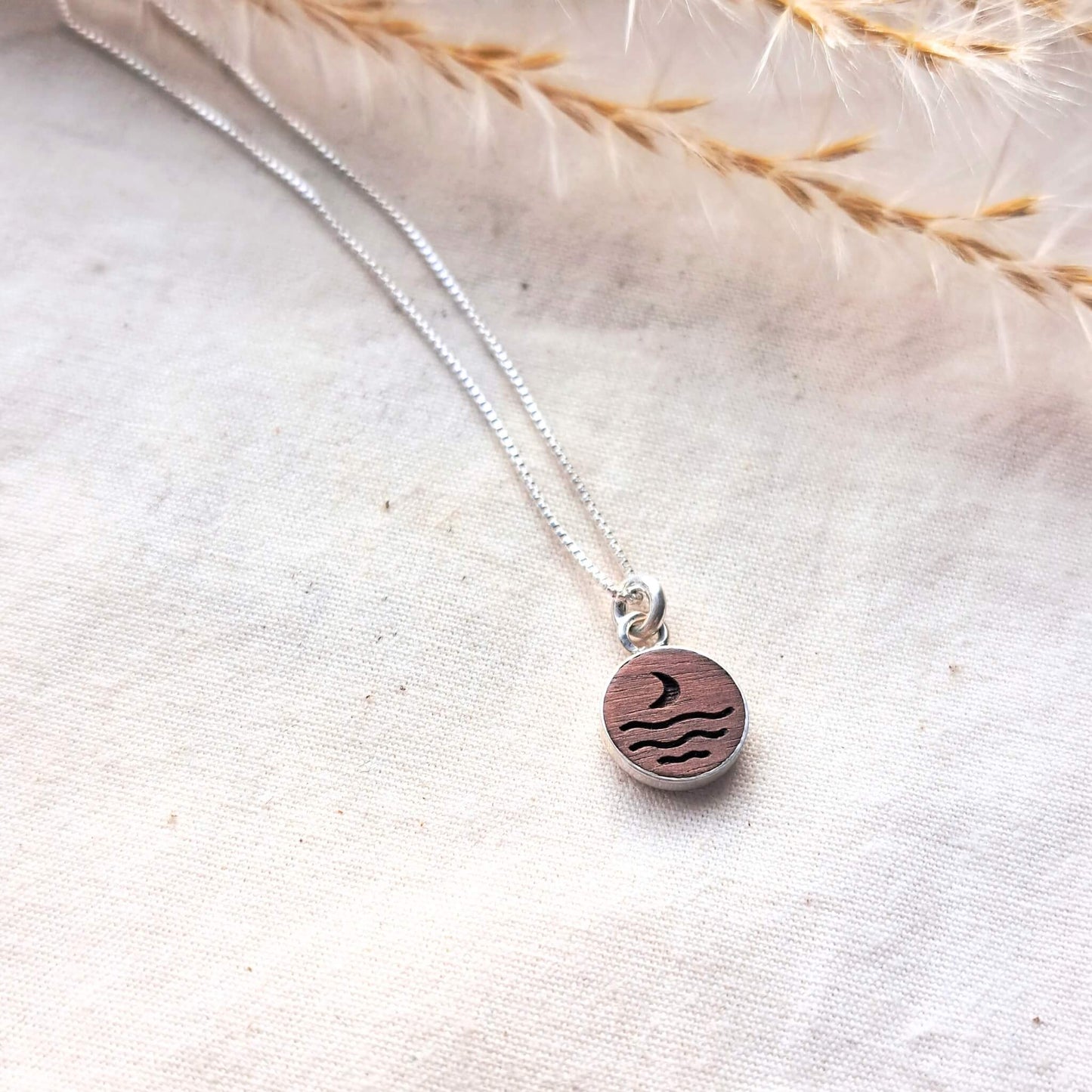 Sterling Silver Cabochon (Medium) - Rosewood Inlay - Moon